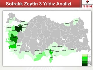 Sofralık Zeytin 3 Yıldız Analizi
Mardin
Kilis
Şanlıurfa
Adıyaman
G.Antep
Trabzon
Artvin
K.Maraş
Osmaniye
Adana
Hatay
Mersin
Karaman
Antalya
Denizli
Muğla
Aydın
İzmir
Manisa
Balıkesir
BursaÇanakkale
Tekirdağ
Yalova
Sakarya
Kocaeli
Bilecik
 