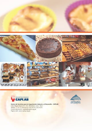 Centro de Servicios para la Capacitación Laboral y el Desarrollo - CAPLAB
Calle Miguel Aljovín N° 472, Miraflores, Lima - Perú
Telefax: + (51-1) 243-0310 / 242-4516 / 242-4376
Correo electrónico: caplab@caplab.org.pe
Página web: www.caplap.org.pe
 