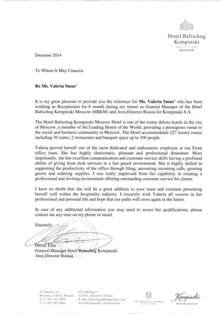 Recommendation letter from GM Kempinski