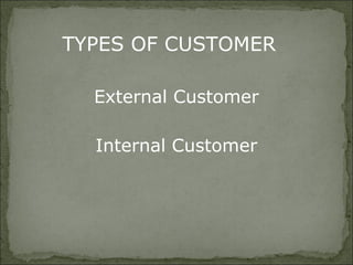 External Customer
Internal Customer
TYPES OF CUSTOMER
 