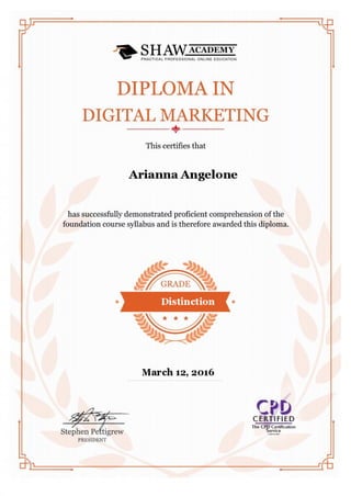 Digital Marketing Diploma Certificate
