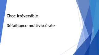 Choc irréversible
Défaillance multiviscérale
 