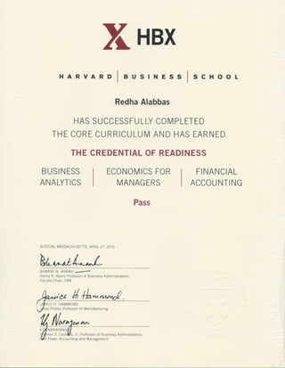 Harvard Core Certificate