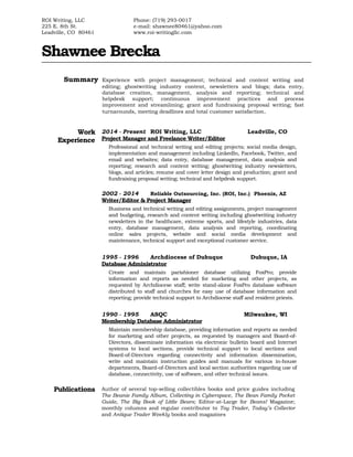 Shawn Brecka Resume NEW PDF - Shawn Brecka Resume NEW 1 320 