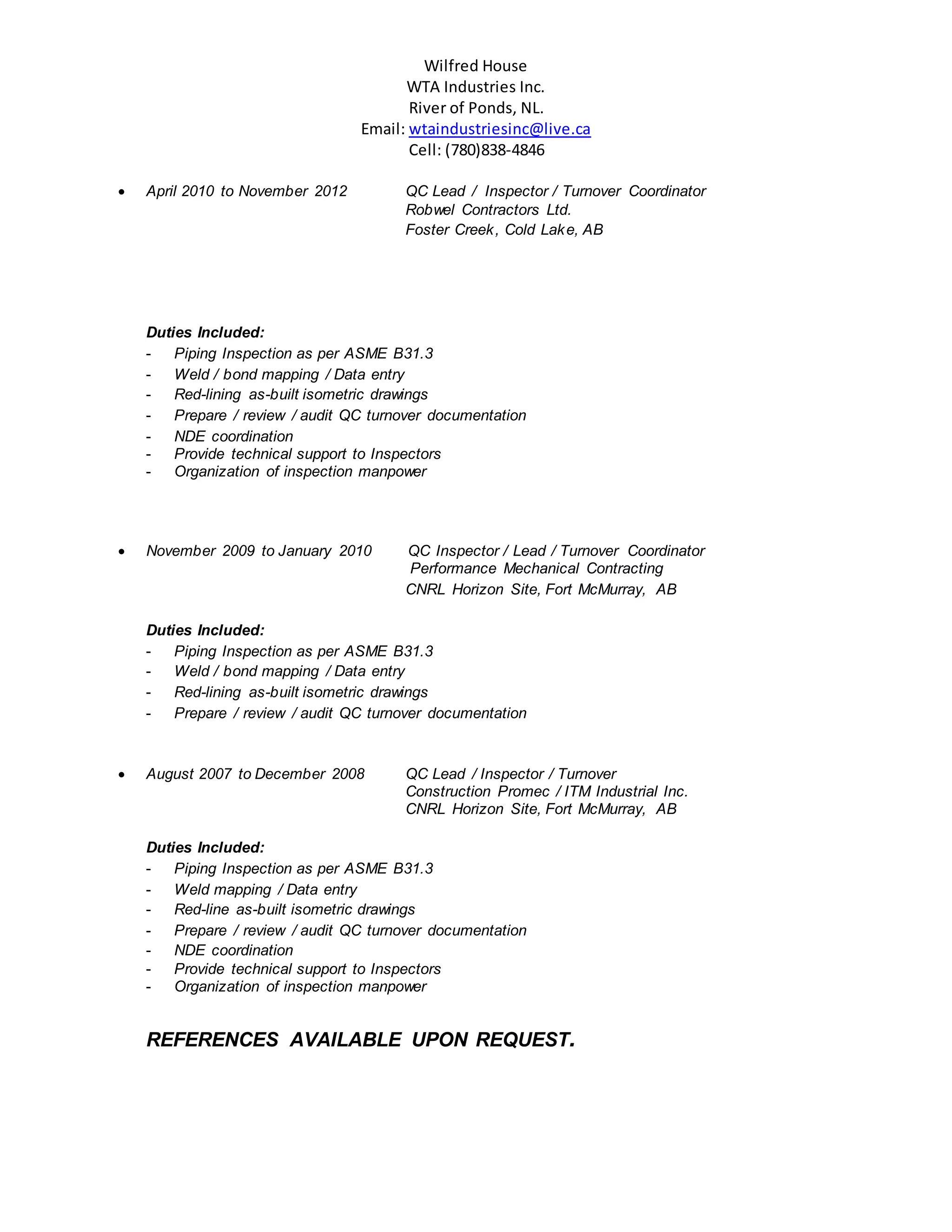 Wilf's Resume | PDF