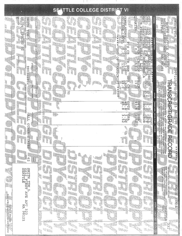 North Seattle CC Transcript PDF