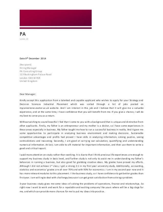 cover letter covering letter for pa