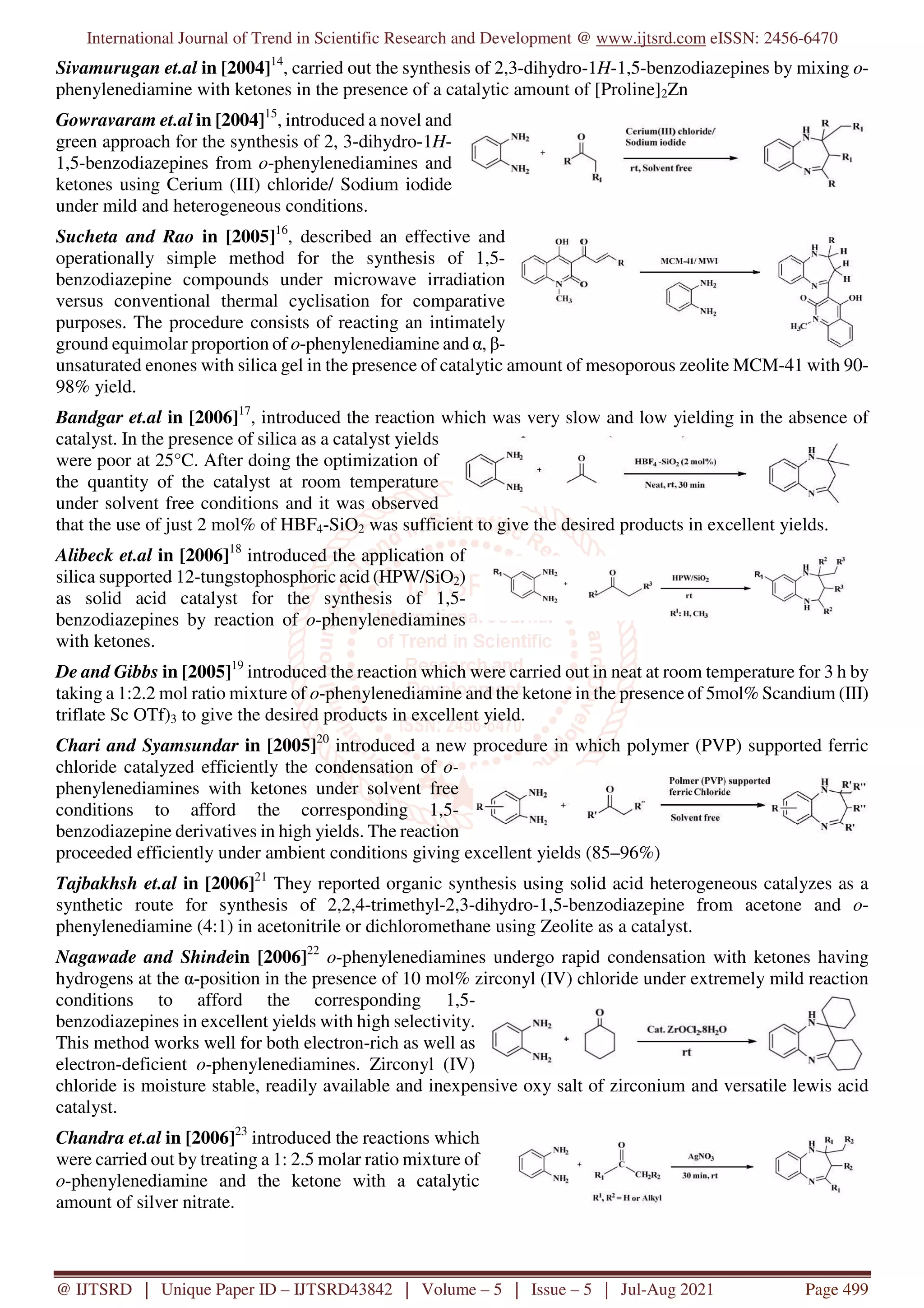 Synthesis of 1,5 Benzodiazepines A Review | PDF
