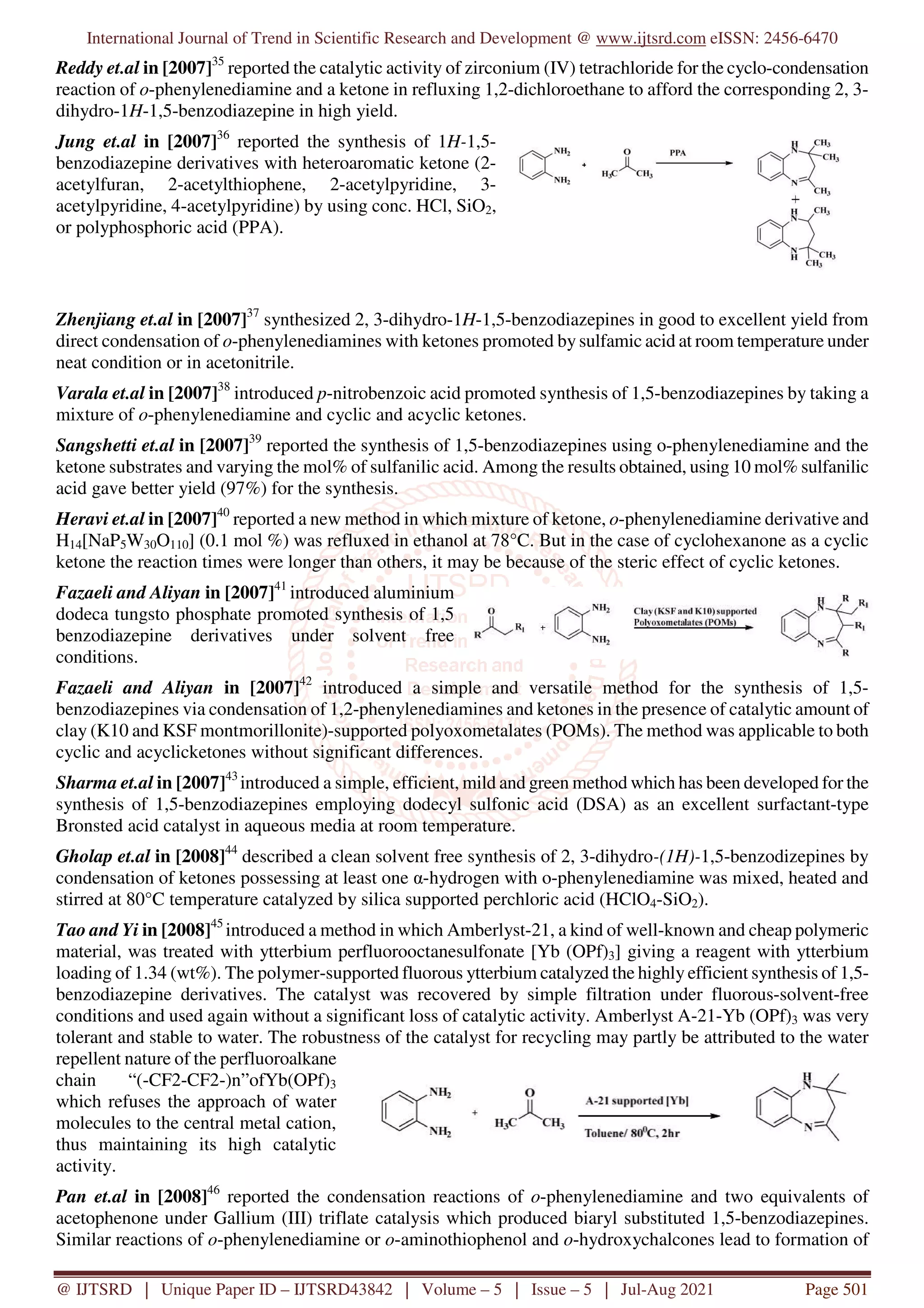 Synthesis of 1,5 Benzodiazepines A Review | PDF