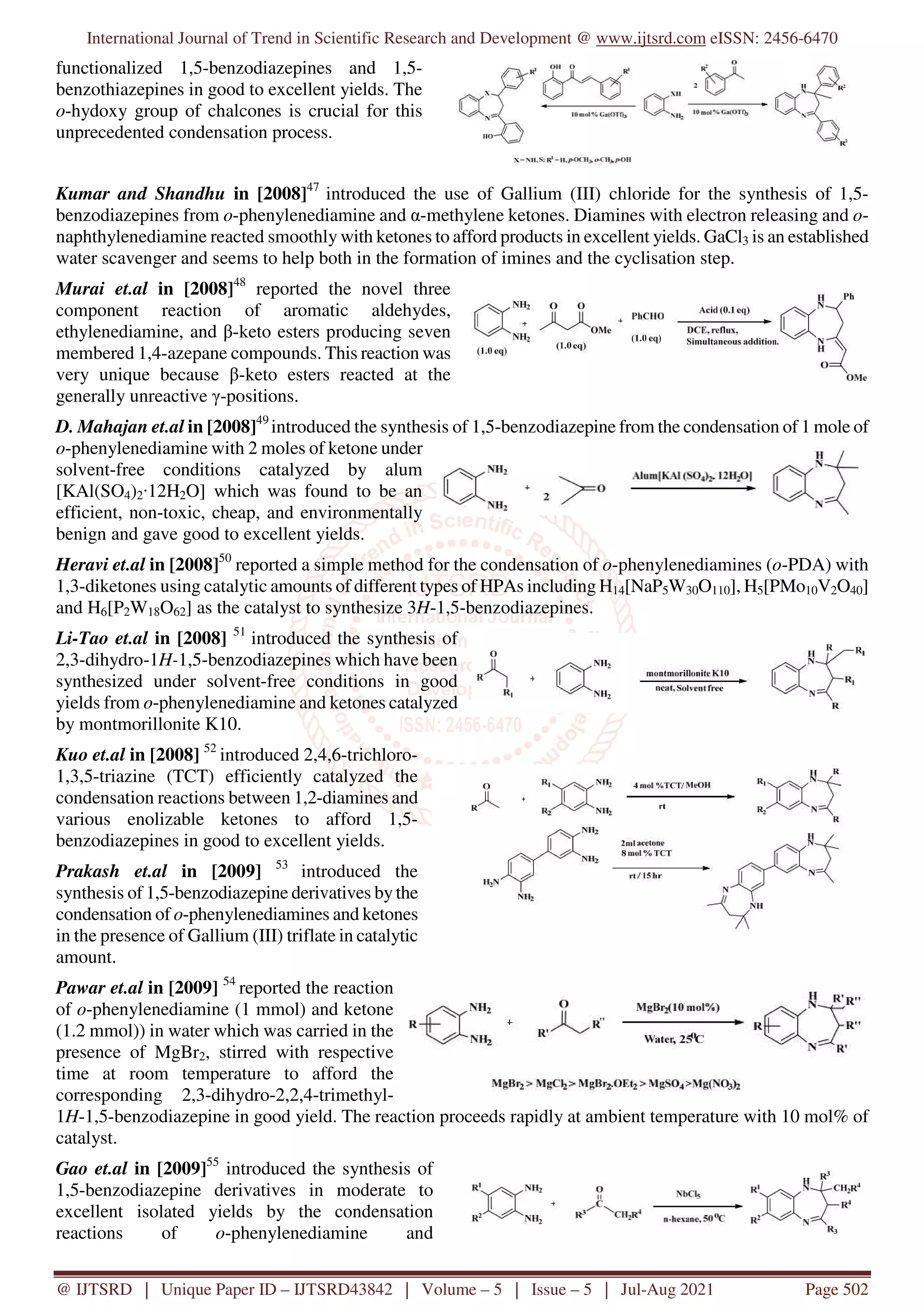 Synthesis of 1,5 Benzodiazepines A Review | PDF
