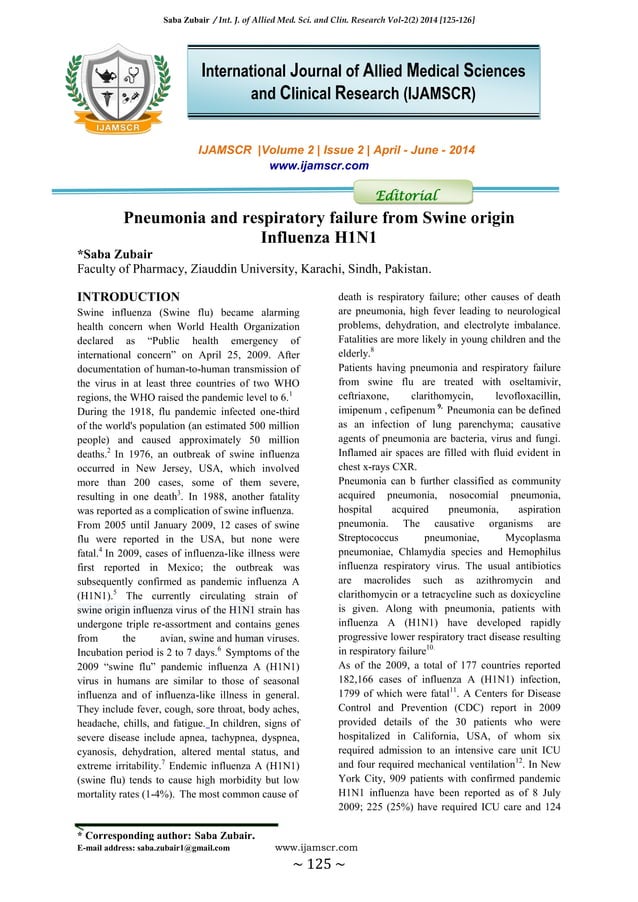 Pneumonia and respiratory failure from swine origin influenza H1n1 | PDF