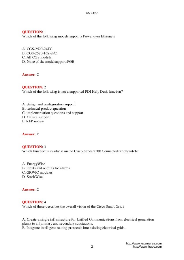 Exam 650 127 Cisco Connected Grid Engineer Knowledge Verification