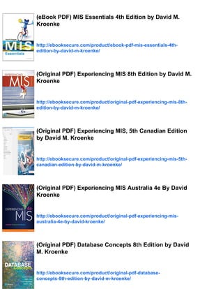 (eBook PDF) Using MIS 9th Edition by David M. Kroenke | PDF