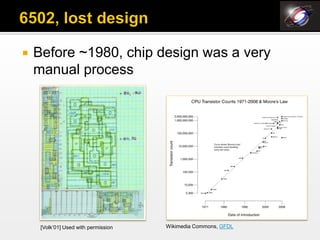    Before ~1980, chip design was a very
    manual process




     [Volk’01] Used with permission   Wikimedia Commons, GFDL
 