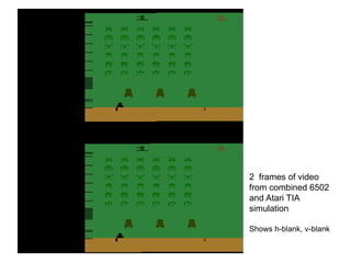 2 frames of video
from combined 6502
and Atari TIA
simulation

Shows h-blank, v-blank
 