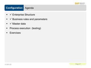 Configuration
Page 27
© SAP AG
Agenda
  Enterprise Structure
  Business rules and parameters
  Master data
 Process...