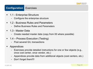 Configuration
Page 30
© SAP AG
Exercises
 1.1 - Enterprise Structure
- Configure the enterprise structure
 1.2 - Busines...
