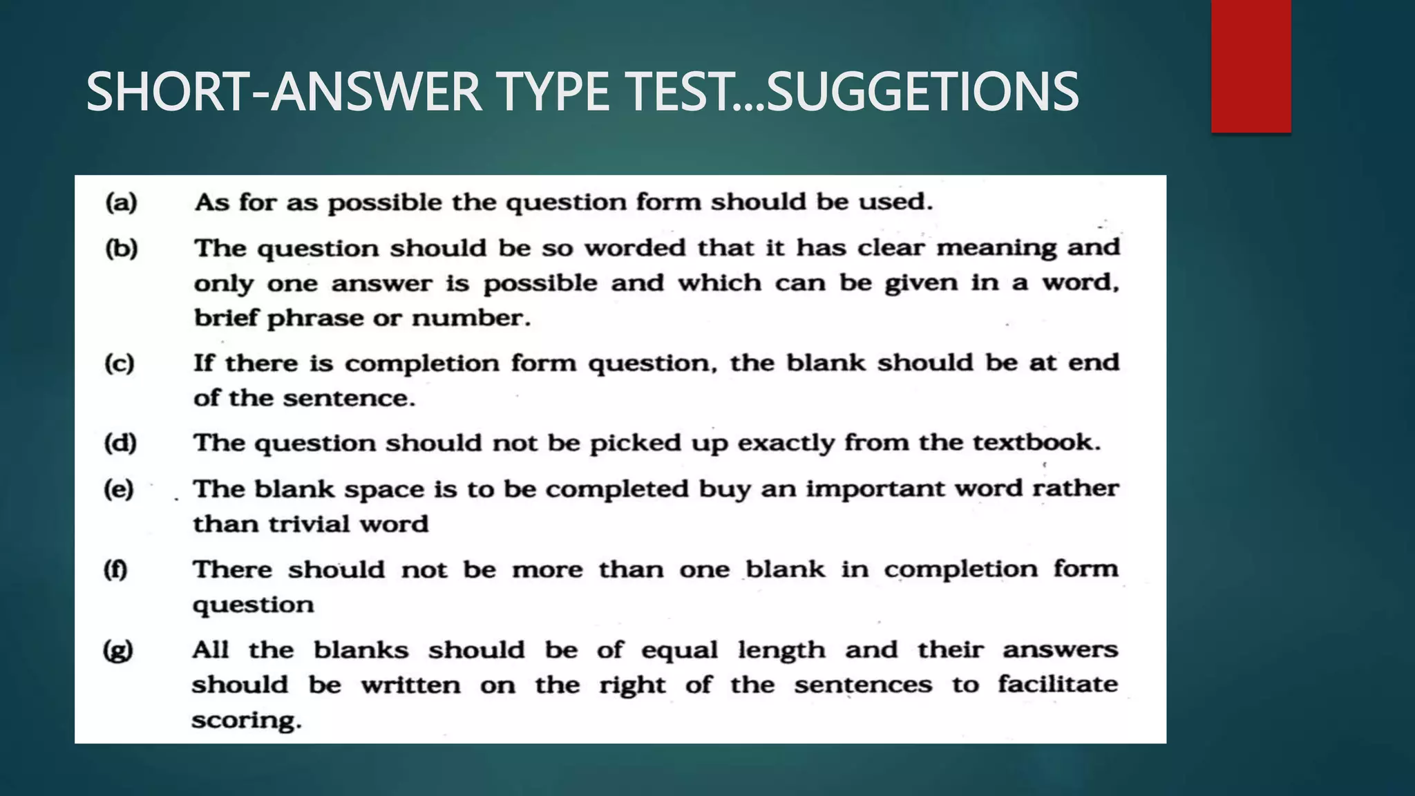 SHORT-ANSWER TYPE TEST...SUGGETIONS
 