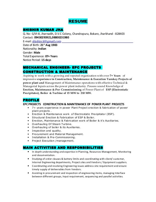 power plant mechanical engineer resumes