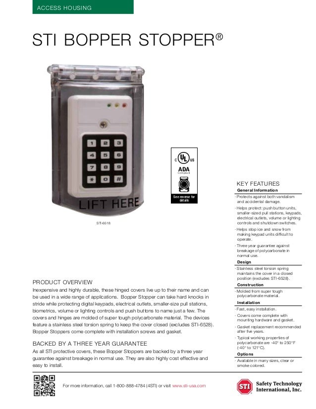Safety Technology International STI-6518 Bopper Stopper with Spring Loaded Hinge Clear Protective Cover