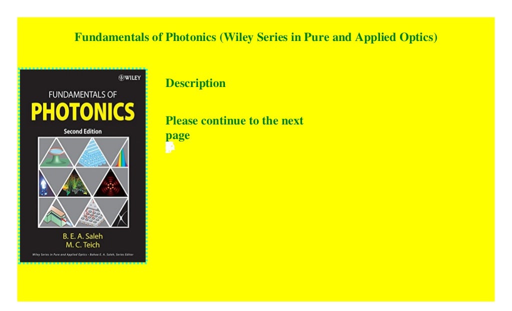 Fundamentals of Photonics (Wiley Series in Pure and Applied Optics
