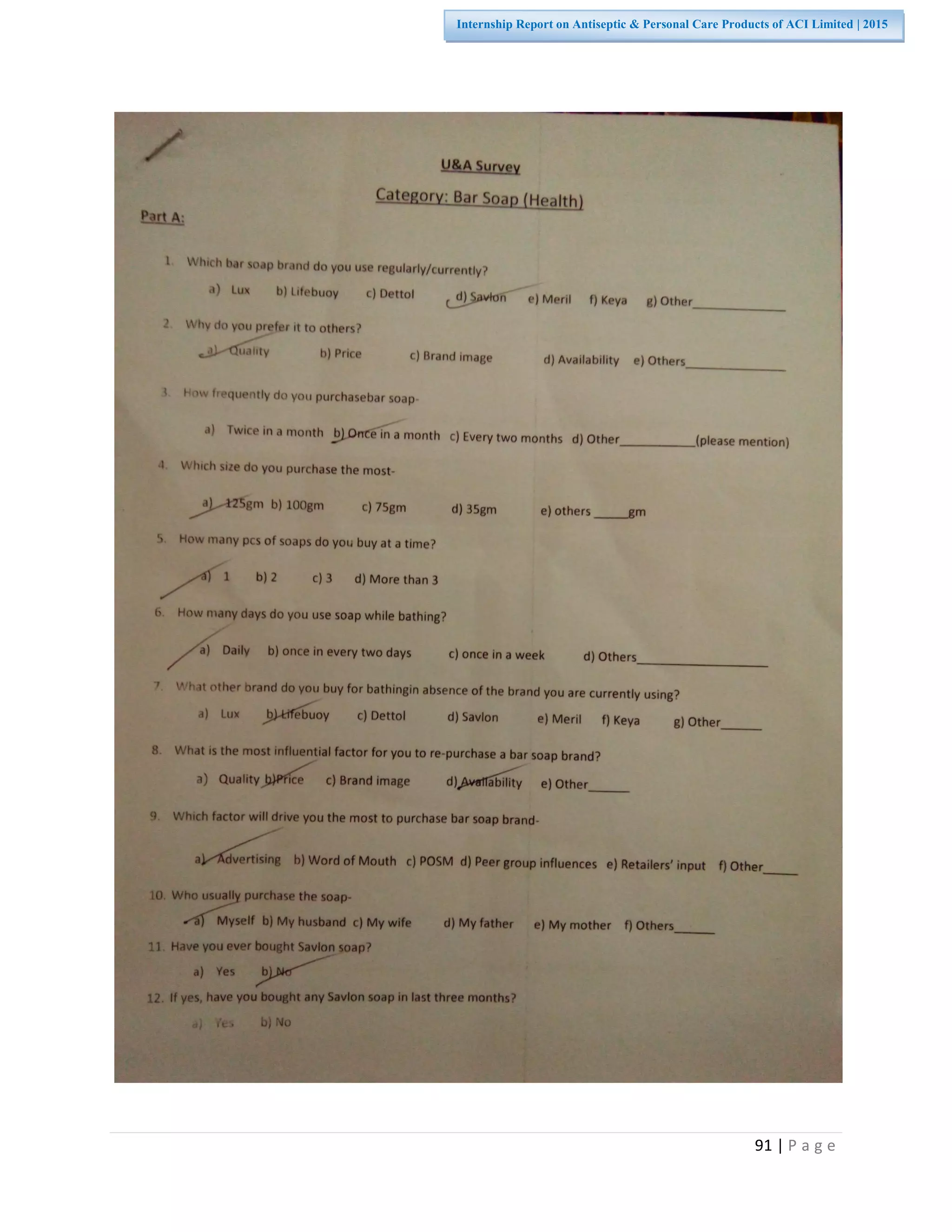 91 | P a g e
Internship Report on Antiseptic & Personal Care Products of ACI Limited | 2015
 