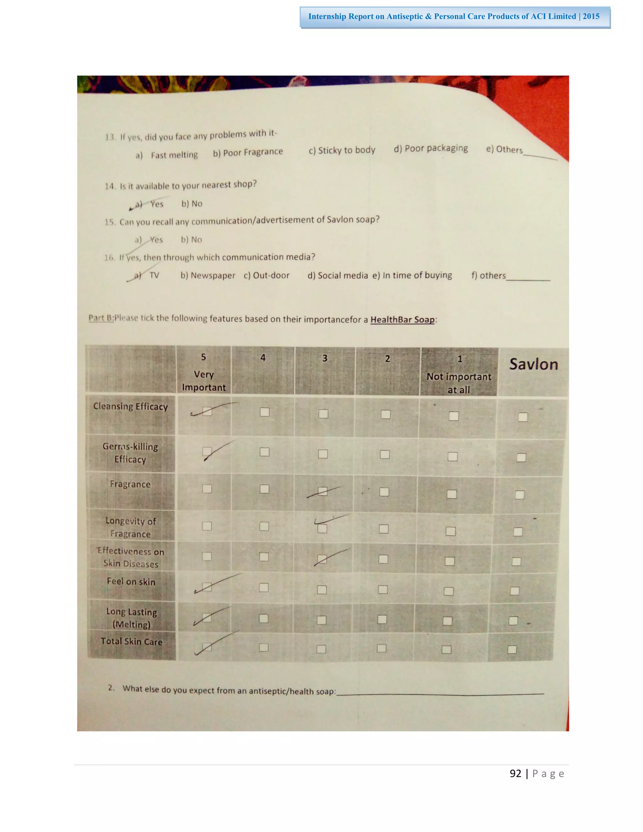 92 | P a g e
Internship Report on Antiseptic & Personal Care Products of ACI Limited | 2015
 