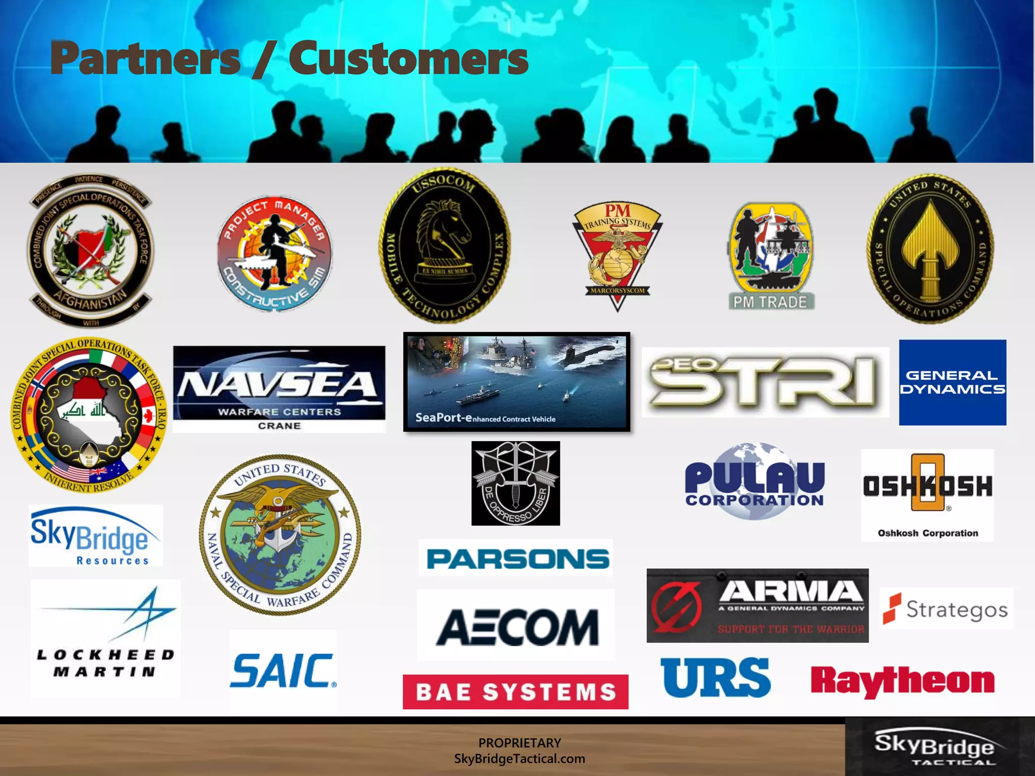 PROPRIETARY
SkyBridgeTactical.com
Projects & Customers
Partners / Customers
 