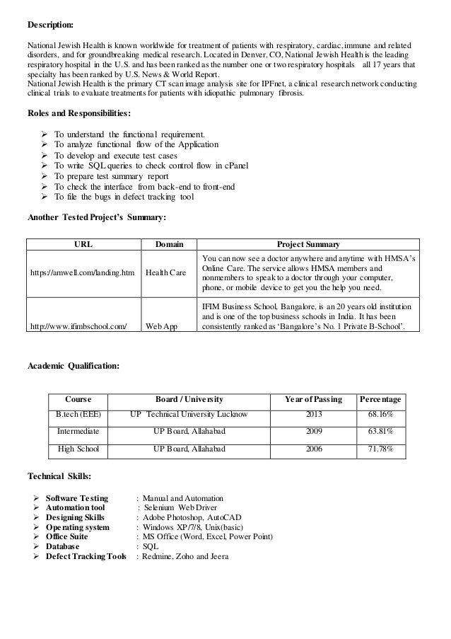 Automation testing resume for fresher Automation testing resume for fresher picture