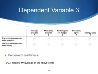 Dependent Variable 3
S Perceived Healthiness
18
DV3: Healthy M=average of the above items
 