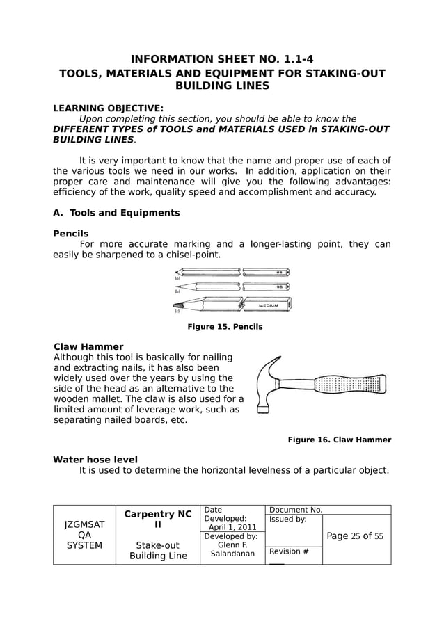 COMPETENCY BASED LEARNING MATERIALS CARPENTRY staking out building Competency based learning materials carpentry staking out building