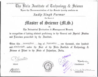 ,U/NO296/1996HZ51020
~qe ~irIa ~ttstitute af ~etqttalag~ & ~tiettte
1ttponf4e JIerommenbnfion of file ~enafe Ilereht!tonfer1 on
- ~ " _.j.~'_~_JllP.uu~~l J~~I~r~rool~~u~~uttlJ! ~~~t... 00" u 0UU, _uouuo 0u u_,uuo u ..,..,---------------------------
<!!;i!e~egr.ee of
ffla~ttr of ~titntt (ffl.~.)
:!n
&~e )fubu1trial}lrobutfion & j8tauugcmentr&rant~
in rungnition of ~afting attaineDprnfiden~ in t~e ~eneral ann ~petial
ann ~x£rdses prescribeD ~ t~e ~nstitute.
(lifteu t~is twentlVfir~.1----"--Da~ nf :~~')te!1'lbel'-, om t~nusaun, nim ~utWrt()
ann ninetlvei)~ht uttner t~e ~eal of t~e ~irla ~nstitute of Wet4nolnB~&
~deutt a:t 'Haui in t4e ~tafe of ~ajastqau, ~nnia.
~~e6.
- r? ~ ~>
~~ ~~ ~o..V ~
~~:'o
o 41
.
';:'"<:HAIRMAN ~
~
<o:
~
. . ,,'
" . .....
(?' 'j' . ,
#t.;I" :;, ~~~~)~viCAJ~.. ;
i -# DIRECfOR
C'~T:;:v~J;u7te~
DEAN
~ "1Vra-~
. REGISTRAR
~ttWi£1
.'
 