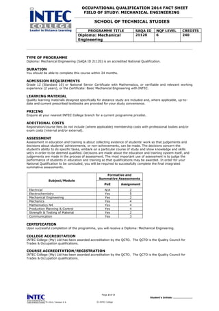 21120 - Diploma Mechanical Engineering - Fact sheet | PDF