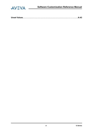 12 Seriesvi
Software Customisation Reference Manual
Unset Values. . . . . . . . . . . . . . . . . . . . . . . . . . . . . . . . . . . . . . . . . . . . . . . . . . . . .A:43
 