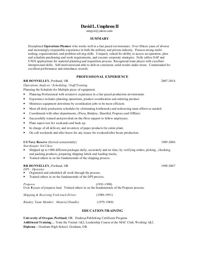 operations planner resume planner resume