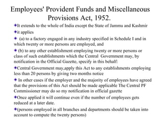 Employees' Provident Funds and Miscellaneous Provisions Act, 1952.   ,[object Object],[object Object],[object Object],[object Object],[object Object],[object Object],[object Object],[object Object]