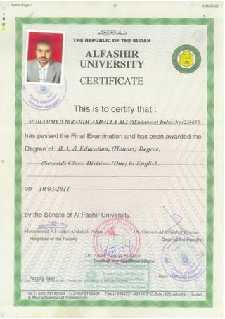 BA certificate