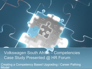 Volkswagen South Africa – Competencies
Case Study Presented @ HR Forum
Creating a Competency Based Upgrading / Career Pathing
Model
 