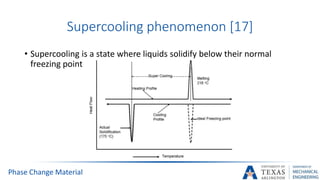 Supercooling phenomenon [17]
• Supercooling is a state where liquids solidify below their normal
freezing point
Phase Change Material
 