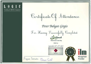 Certificate of Attendance - Kalimat - From Logic Training & HR Development