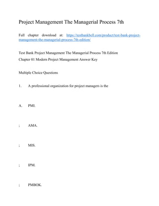 Test Bank Project Management The Managerial Process 7th Edition | PDF
