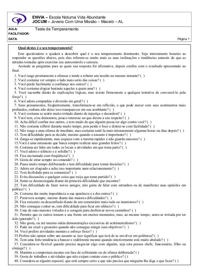 teste de temperamento para download Dicas teste de temperamento.