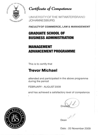 Wits Business school certificate