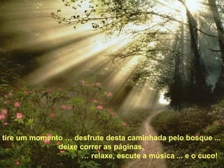 tire um momento … desfrute desta caminhada pelo bosque ...
              deixe correr as páginas,
                    … relaxe, escute a música ... e o cuco!
 