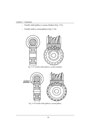Capítulo 7 – Engranajes
96
- Tornillo sinfín glóbico y corona cilíndrica (Fig. 7-13).
- Tornillo sinfín y corona glóbicos (Fig. 7-14).
Fig. 7-13 Tornillo sinfín glóbico y corona cilíndrica
Fig. 7-14 Tornillo sinfín glóbico y corona glóbica
 