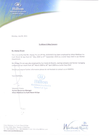 service letter Hilton