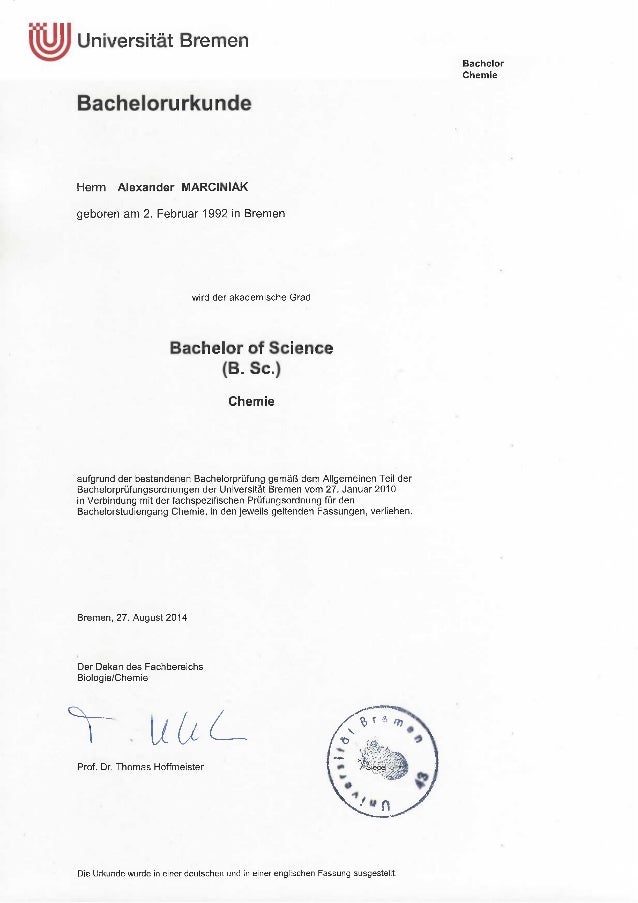 BA Degree Certificate