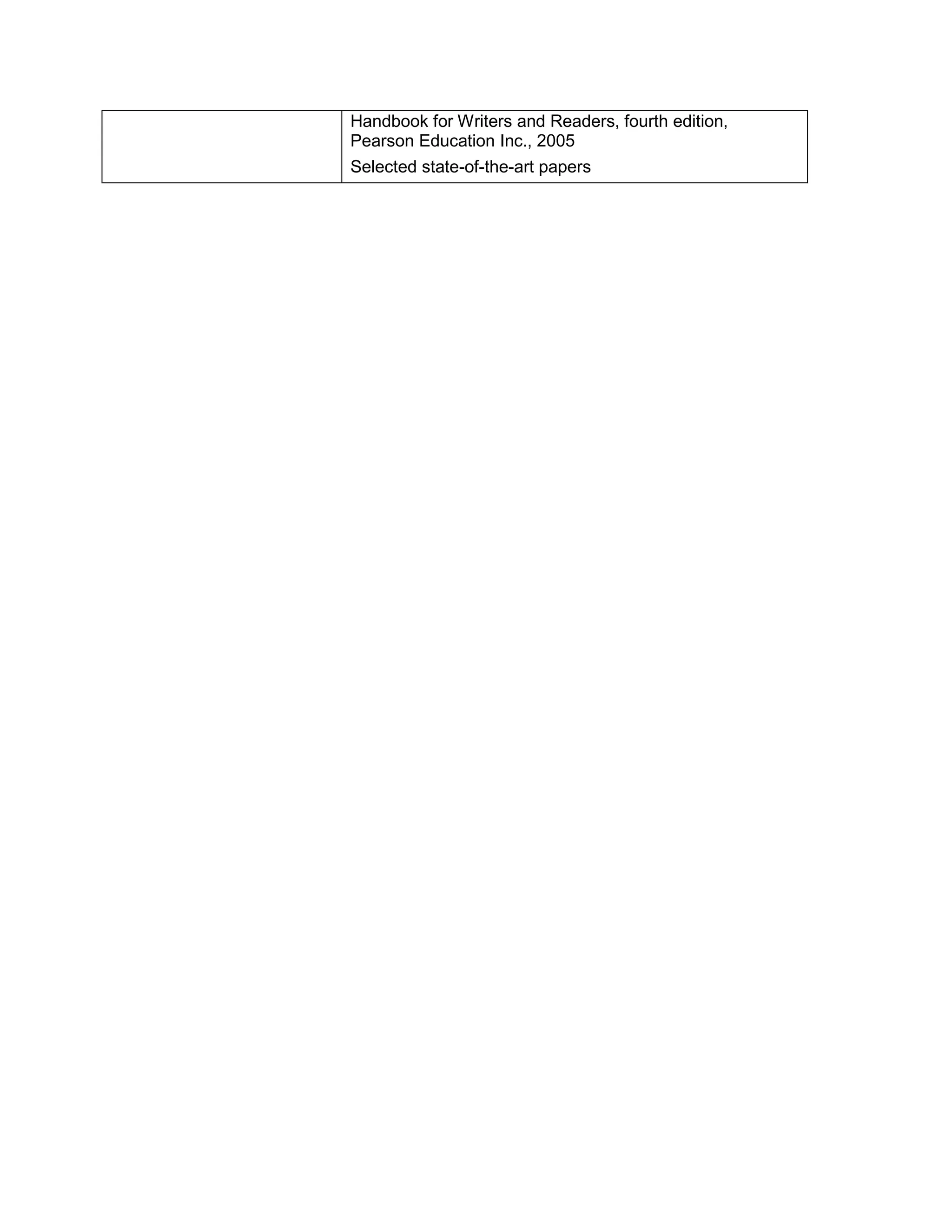 Handbook for Writers and Readers, fourth edition, Pearson Education Inc., 2005 
Selected state-of-the-art papers  
