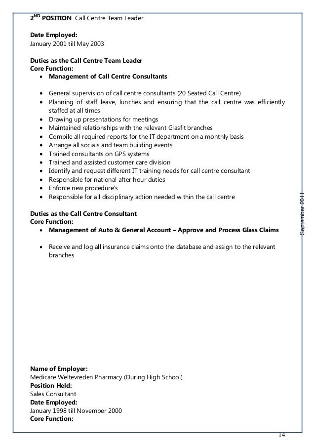 call center sales resumes