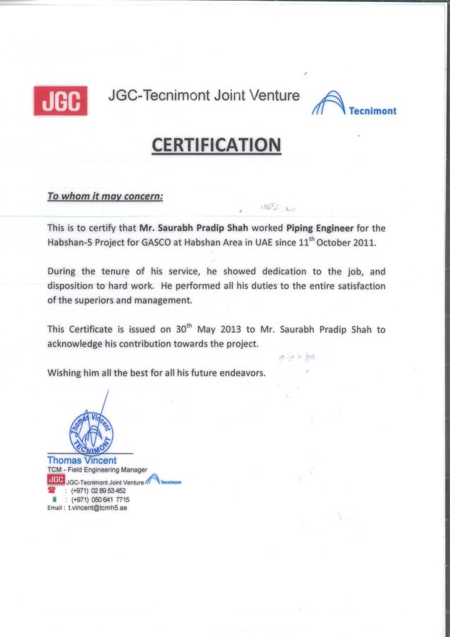 GASCO Habshan _5 Field Engineer Site Certificate | PDF